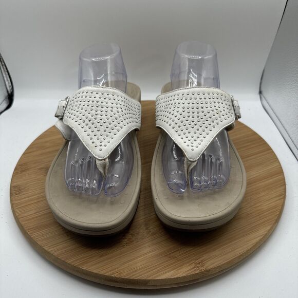 Vionic Capitola Womens Size 11 Sandals White Fabric Platform Studded Thong - Picture 2 of 8